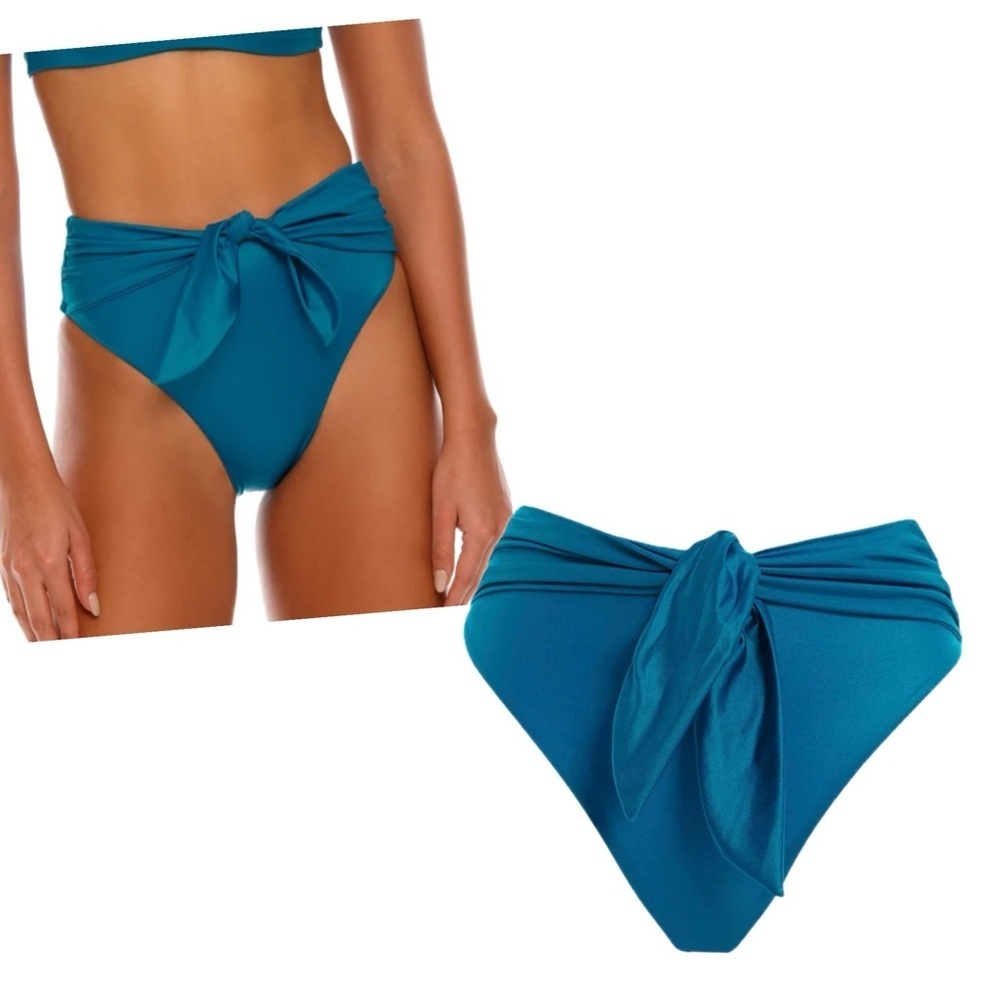 Agua Bendita Isabella Bikini Bottoms tie front shiny blue cheeky high waist M